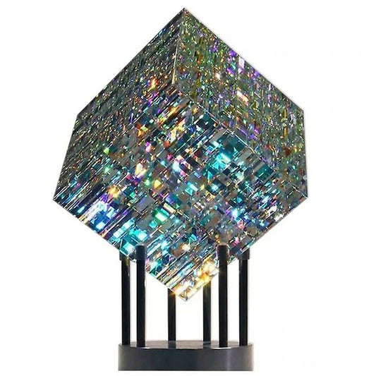 "Enchanting Chroma Cube Glass Sculpture - Handcrafted Magical Art for Home Decor"